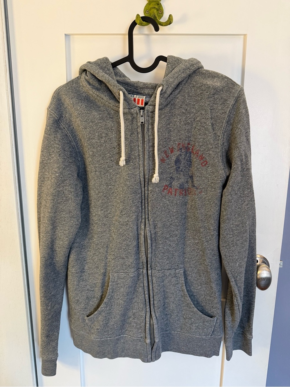 New England Patriots Gray Zip-Up Hoodie with Graphic on front and back